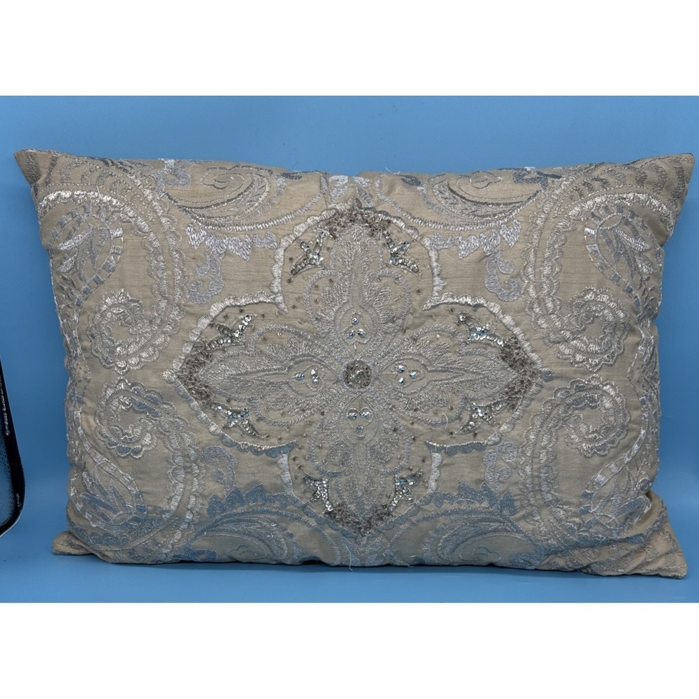 Pier 1 Imports Silver Beaded Throw Pillow Rectangular Shiny Lumbar 12 x 20"